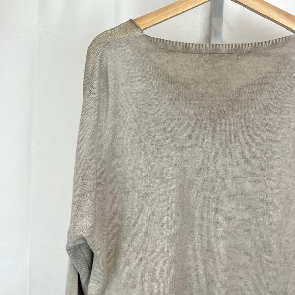 TEMPO PARIS Italy V Neck Long Sleeve Pullover Knit Top Sweater Shimmer Beige M L - Picture 6 of 8